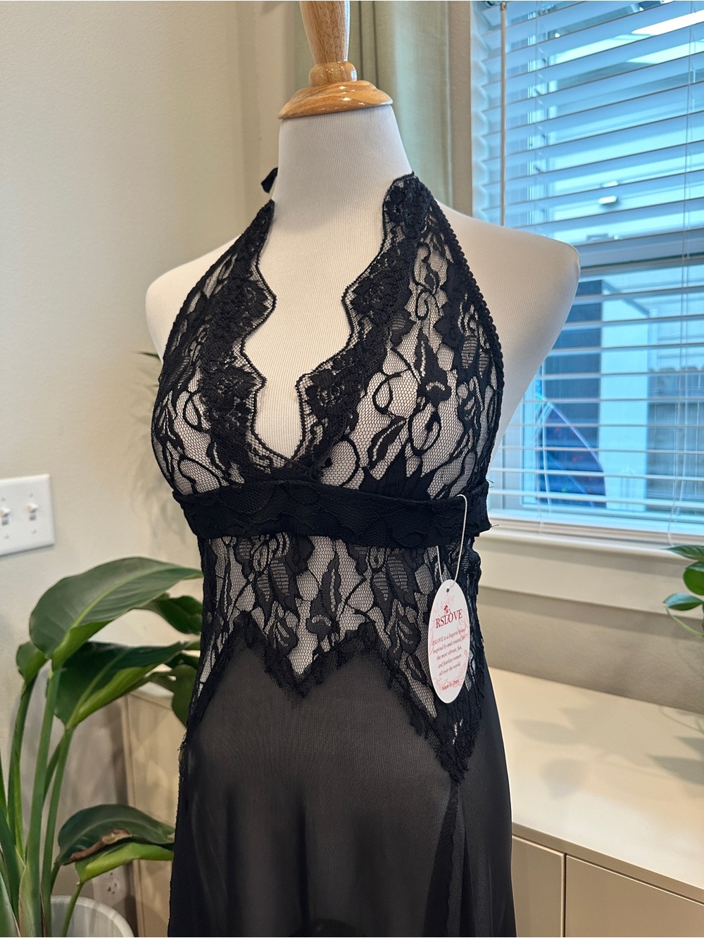 Black Lace Halter Chemise - Women Intimates